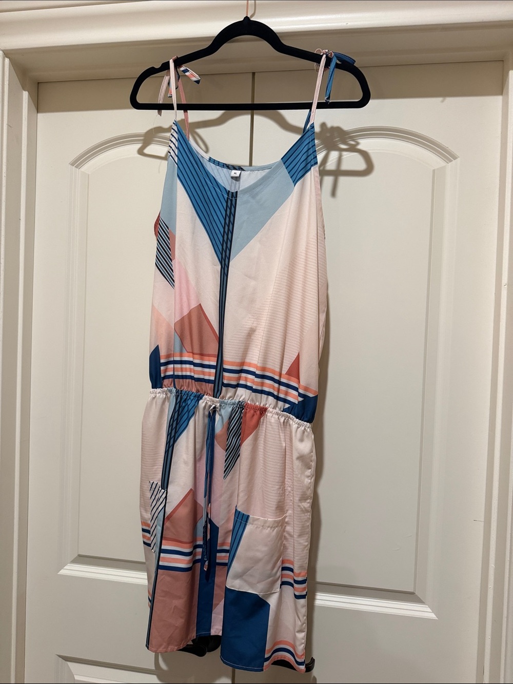SHEIN Pink Blue Geometric Mini Dress